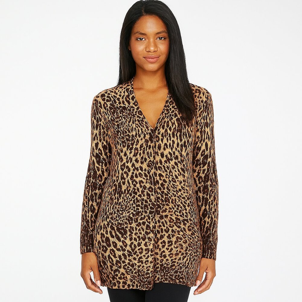Soma Super Soft Longline Leopard Print Cardigan Sweater Size Medium